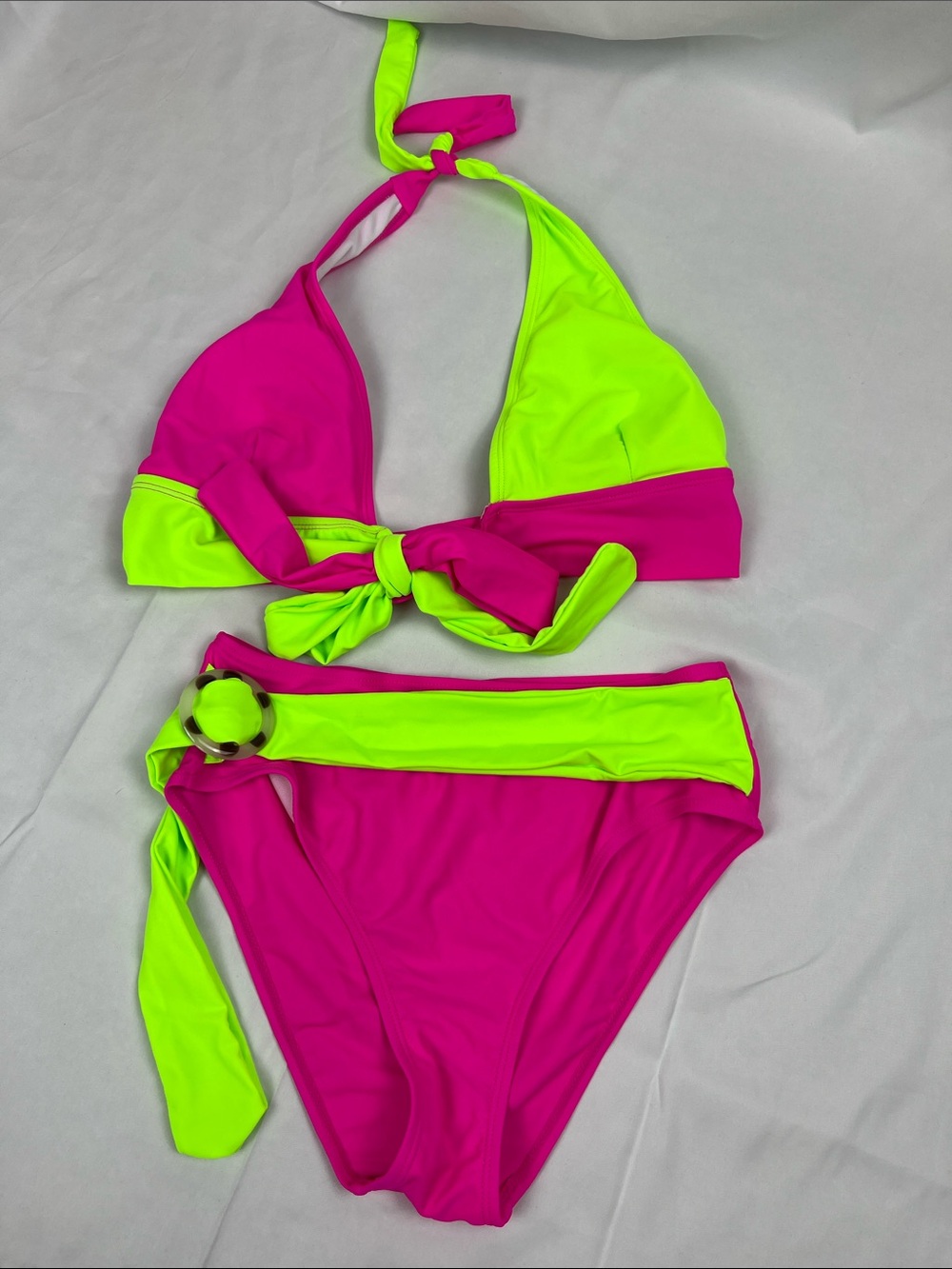 SHEIN‎ Neon Pink and Neon Green Bikini Set- Size Medium